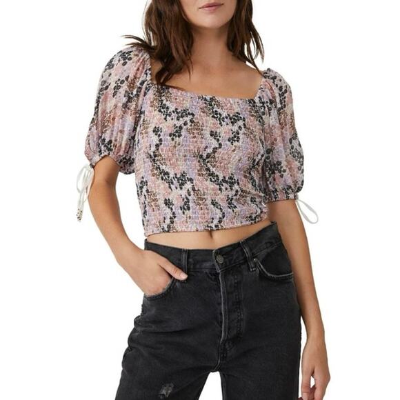 Free People NWT Smocked Puff Sleeve Top - Picture 4 of 7